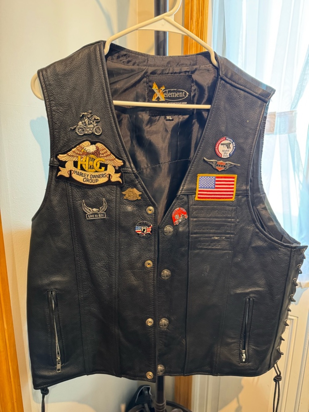 Element Black Leather Biker Vest with Patches